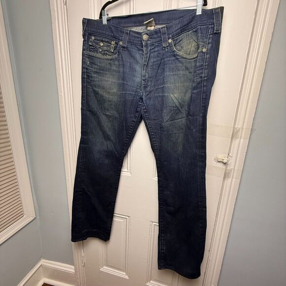 True Religion Jeans Mens 44x35 Ricky Blue Denim Made in USA Y2K *Flawed VTG - Picture 1 of 13